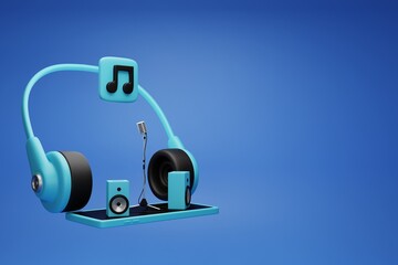 Naklejka premium Application Music on smartphone concept. 3d render.