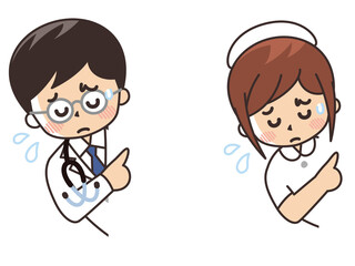 紹介　顔出し　困り顔の医者と看護師