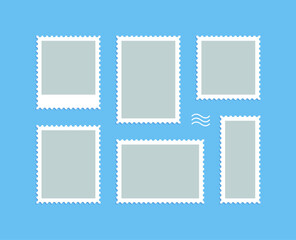 Collection of stamp illustrations of square holes in letters, postcards