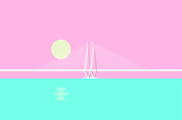 Minimal, creative, and pastel color vector illustration of the iconic Bandra–Worli Sea Link, officially called Rajiv Gandhi Sea Link
