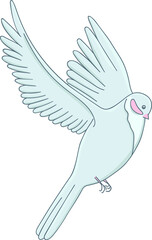 Light gray bird with pink cheeks and spread wings