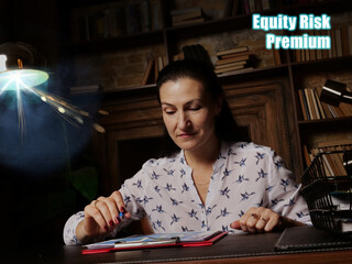 Conceptual photo about Equity Risk Premium . Closeup portrait of unrecognizable successful Business...