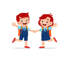 cute little kid boy holding hand with his friend
