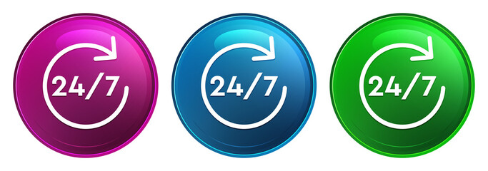 24/7 rotate arrow icon magic glass design round button set illustration