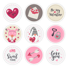 Round Labels collection with Valentine's Days items.