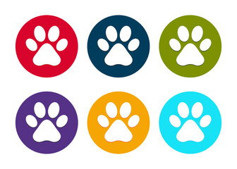 Animal paw print icon modern flat round button set illustration