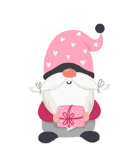 Valentine gnome with a gift in hand.