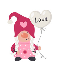 Valentine gnome with a balloon.