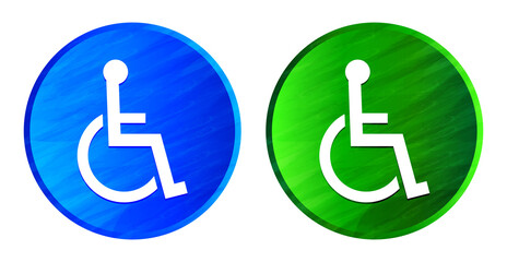 Wheelchair handicap icon grunge texture round button set illustration