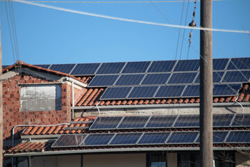 solar panels on the roof of a house alternative energy green fir tree
