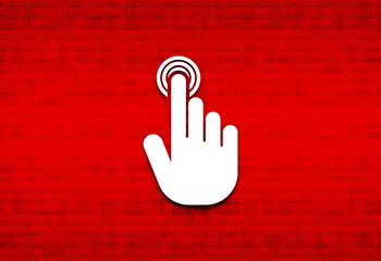 Hand cursor click icon abstract digital screen red background illustration