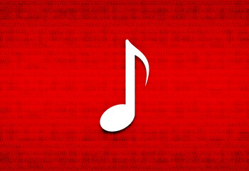 Musical note icon abstract digital screen red background illustration