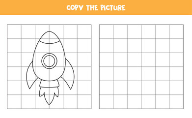 Copy the picture. Cartoon rocket. Logical game for kids.