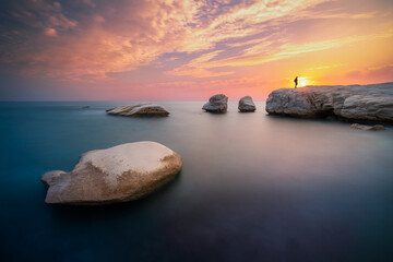 Fototapeta na wymiar Beautiful sunset at Governor's Beach near Limassol, Cyprus