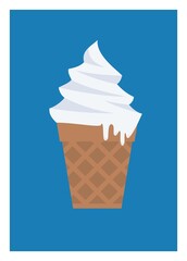 Melted cone vanilla ice cream. Simple flat illustration