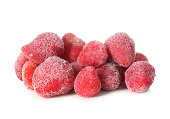 Frozen strawberry on white background