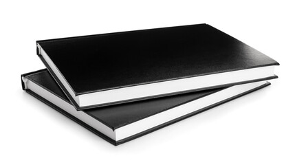 Books with black covers on white background