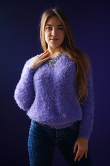 Portrait girl in violet background