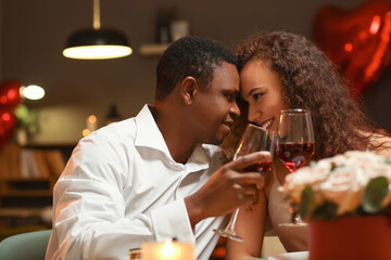 African-American couple celebrating Valentine's Day at home