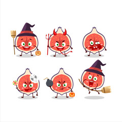 Halloween expression emoticons with cartoon character of slice of fig