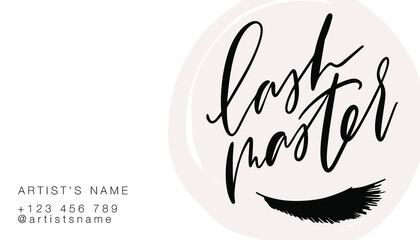 Lash master modern business card template with circle frame and eyelash clipart.
