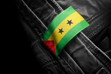 Tag on dark clothing in the form of the flag of the Sao Tome and Principe