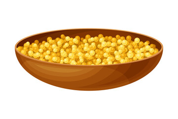 Mustard Seeds Piled in Wooden Bowl Vector Illustration