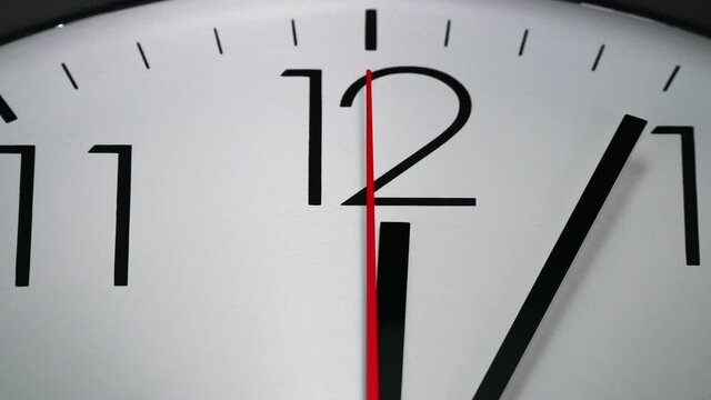Closeup Twelve o'clock Second hand moves slowly.
