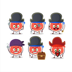 Cartoon character of slice of fig with various pirates emoticons