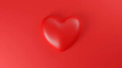 Top view of Red heart on red background. Valentine's day concept. 3D Rendering illustration.
