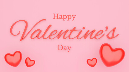 Valentine's day with red heart and text. Pink background concept. 3D Rendering illustration