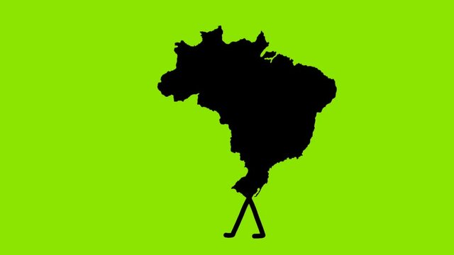 Animated video of a walking brazil map silhouette