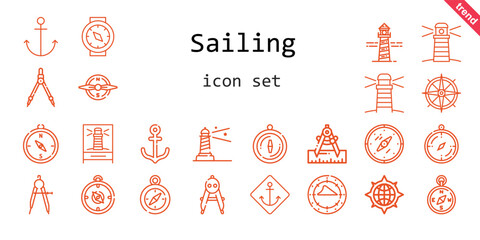 sailing icon set. line icon style. sailing related icons such as lighthouse, compass, anchor,