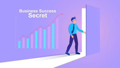 Business success secret, Symbol of new career, opportunities, idea to growing business and achieve target concept, businessman open the door. Vector illustration