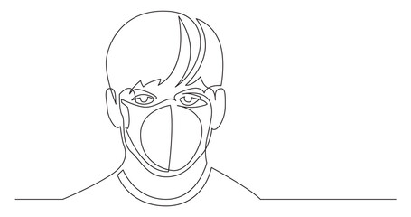 continuous line drawing of young man wearing face mask
