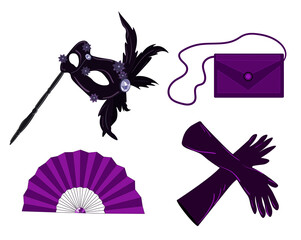 masquerade objects on white background isolated, vector illustration
