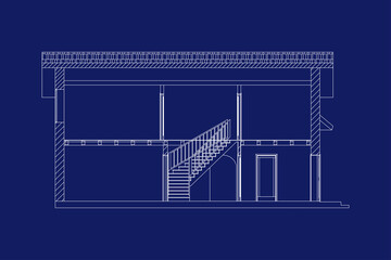 Architectural modern background. Cross-section suburban house. Vector blueprint.