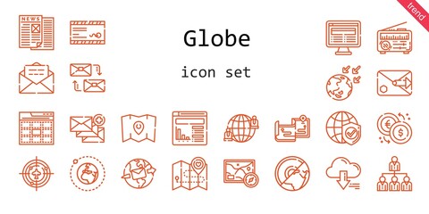 globe icon set. line icon style. globe related icons such as news, server, website, maps, mail, networking, mailing, network, radar, global warming, web, earth, exchange, map, email, internet,