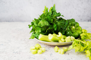 Fresh green vegetables, parsley, celery, paprika, clean food concept