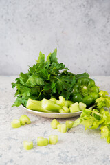 Fresh green vegetables, parsley, celery, paprika, clean food concept