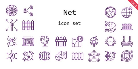 net icon set. line icon style. net related icons such as earth grid, router, globe, worldwide, global, networking, fence, spider, bitcoin, internet, network,