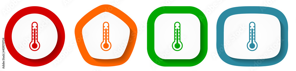 Fototapete Thermometer vector icon set, flat design buttons on white background for webdesign and mobile applications