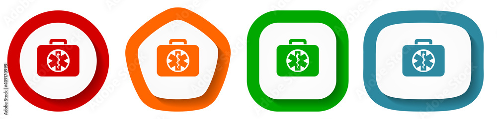 Fototapete Rescue kit vector icon set, flat design buttons on white background for webdesign and mobile applications