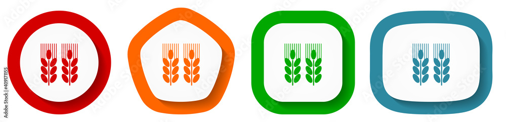 Leinwandbilder agricultural vector icon set, flat design buttons on white background. for webdesign and mobile appl