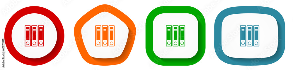 Fototapete binder, folder, document, file vector icon set, flat design buttons on white background for webdesig