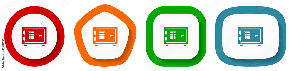 Leinwandbilder Digital safe, bank, business vector icon set, flat design buttons on white background for webdesign and mobile applications
