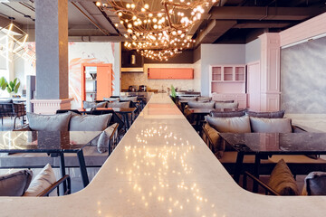 Empty cafe or restaurant interior at a daytime