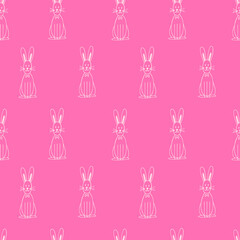 Seamless pattern with rabbit on pink background. Scrapbook paper, wrapping paper, fabric, textile designs.