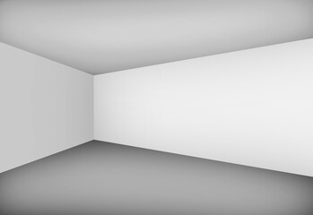 3D render backdrop of an empty white room with dark gray floor and walls in an angle - obrazy, fototapety, plakaty