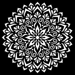 White mandala on black Pattern Stencil Doodles Sketch - 409174969